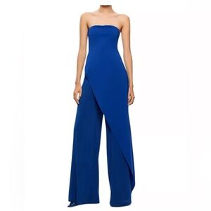 Alice and Olivia Alondra Asymmetrical Strapless Blue Jumpsuit NWT